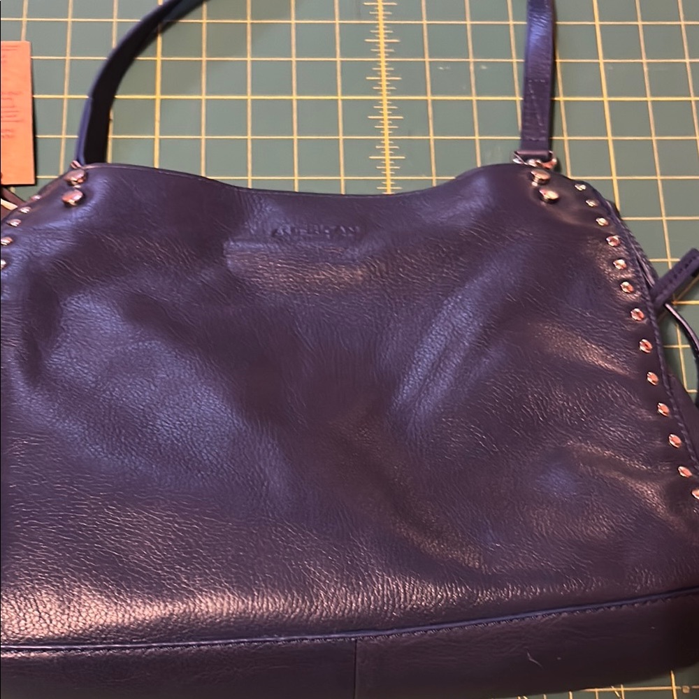 New American leather Co triple entry Blue Leather silver Studded Shoulder Bag - Picture 4 of 5